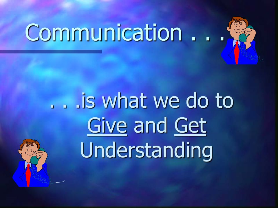 Communication......is what we do to Give and Get Understanding