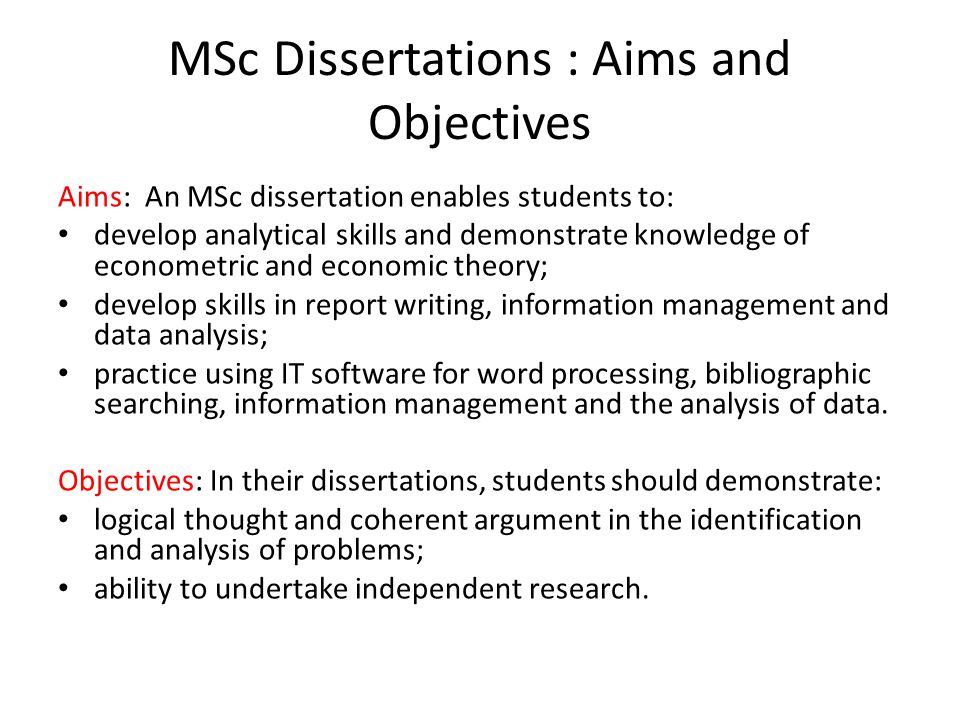 Dissertation development workshop objectives