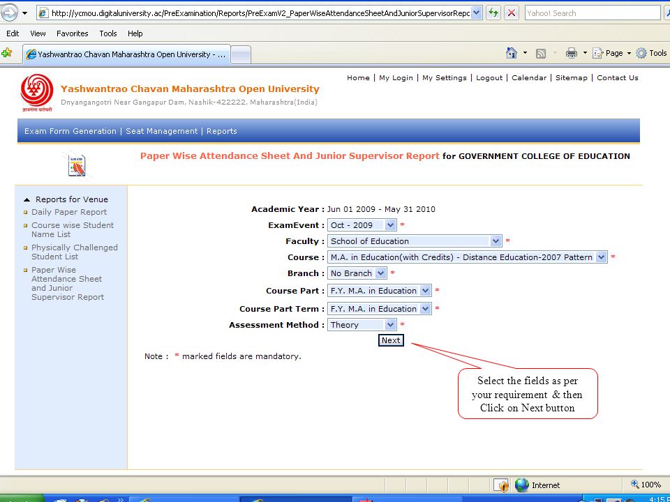 Select the fields as per your requirement & then Click on Next button