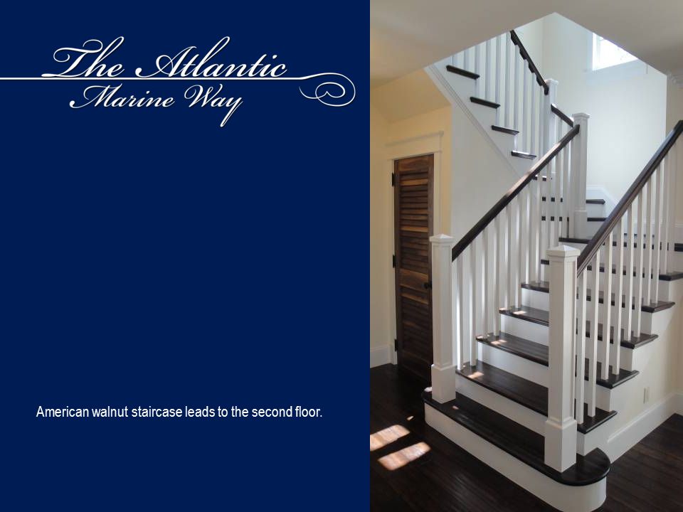 American walnut staircase leads to the second floor.