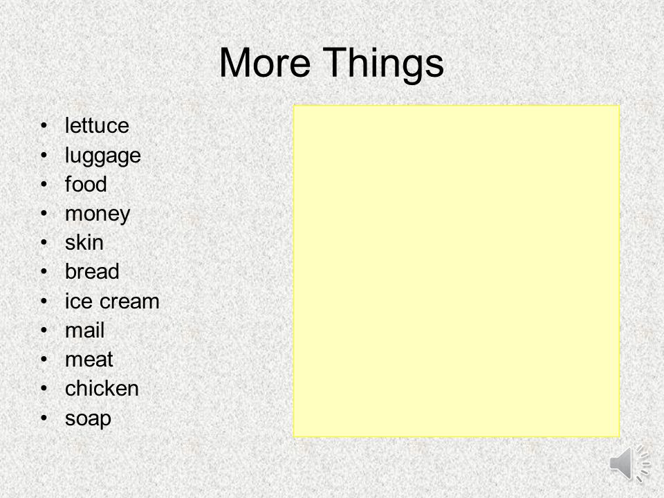 Things cheese butter clothes clothing equipment fruit furniture garbage paper stuff