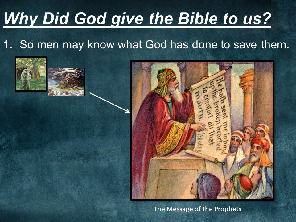 Why Did God give the Bible to us. 1.So men may know what God has done to save them.