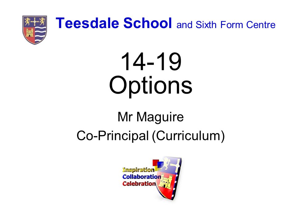 Teesdale School and Sixth Form Centre Options Mr Maguire Co-Principal (Curriculum)