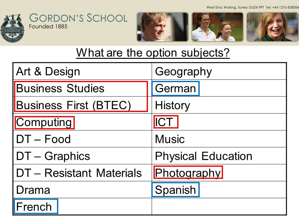 What are the option subjects.