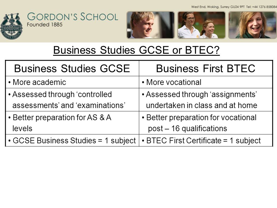 Business Studies GCSE or BTEC.