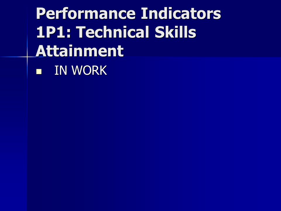 Performance Indicators 1P1: Technical Skills Attainment IN WORK IN WORK