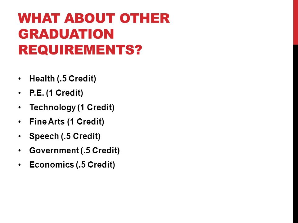 WHAT ABOUT OTHER GRADUATION REQUIREMENTS. Health (.5 Credit) P.E.
