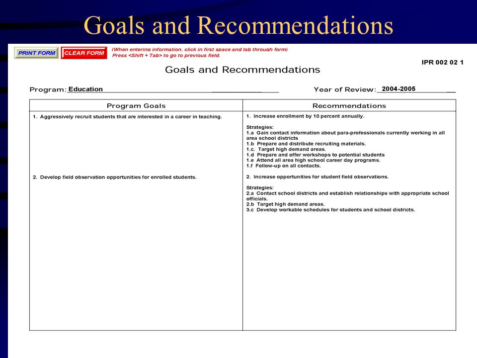 Goals and Recommendations