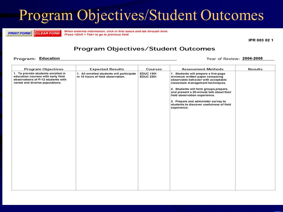 Program Objectives/Student Outcomes