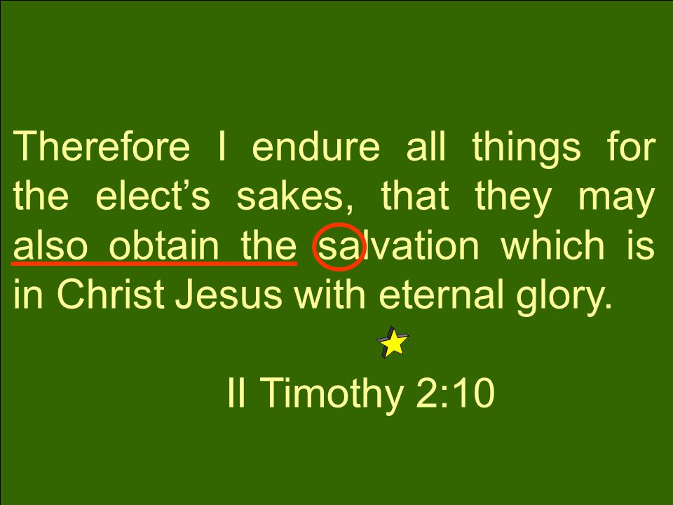 Therefore I endure all things for the elect’s sakes, that they may also obtain the salvation which is in Christ Jesus with eternal glory.