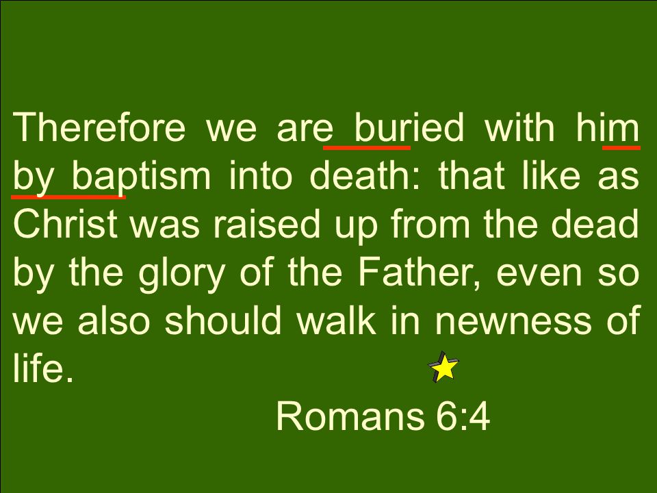 Therefore we are buried with him by baptism into death: that like as Christ was raised up from the dead by the glory of the Father, even so we also should walk in newness of life.