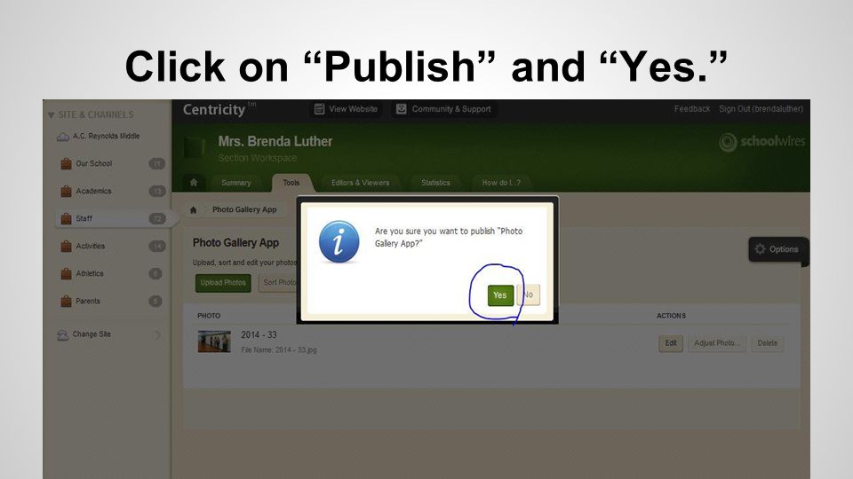 Click on Publish and Yes.