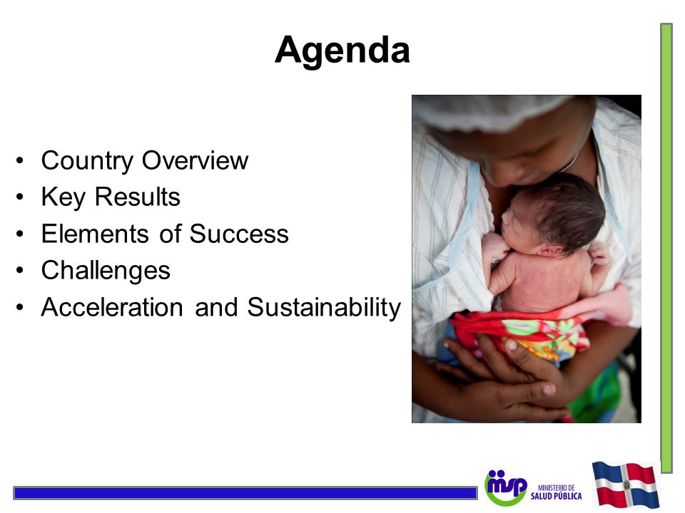 Agenda Country Overview Key Results Elements of Success Challenges Acceleration and Sustainability