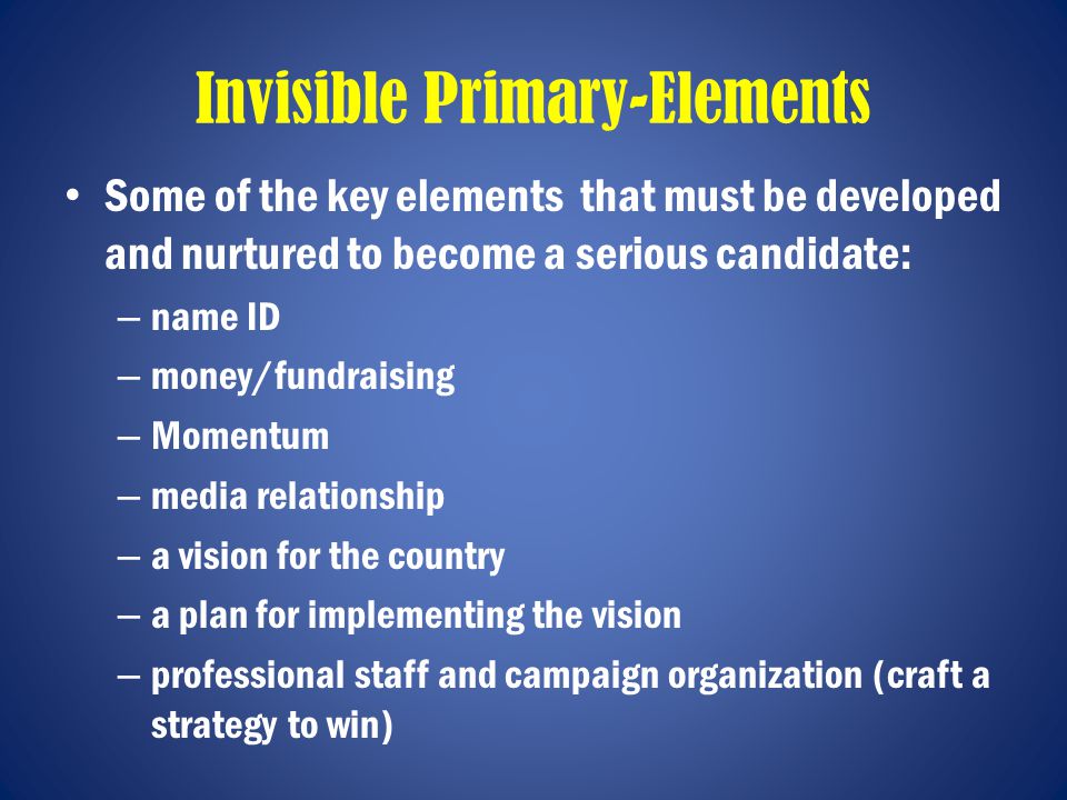 the definition and importance of the invisible primary Now reading: hillary clinton's grip on the invisible primary hillary clinton's grip on the invisible primary by david byler rcp staff under this definition. the definition and importance of the invisible primary Now reading: hillary clinton's grip on the invisible primary hillary clinton's grip on the invisible primary by david byler rcp staff under this definition.