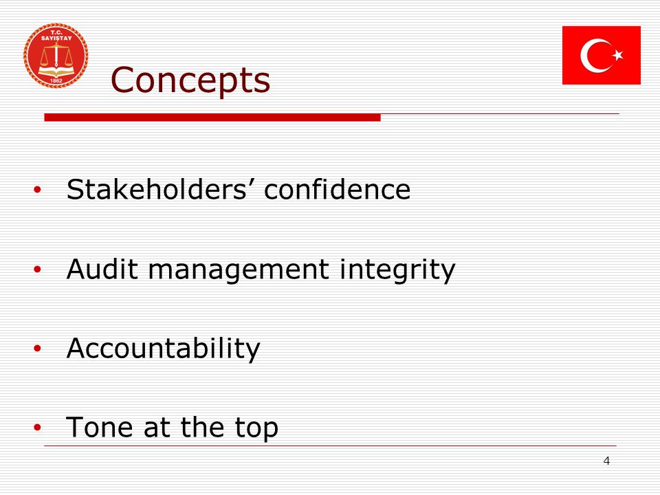 Concepts Stakeholders’ confidence Audit management integrity Accountability Tone at the top 4