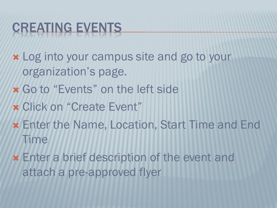  Log into your campus site and go to your organization’s page.