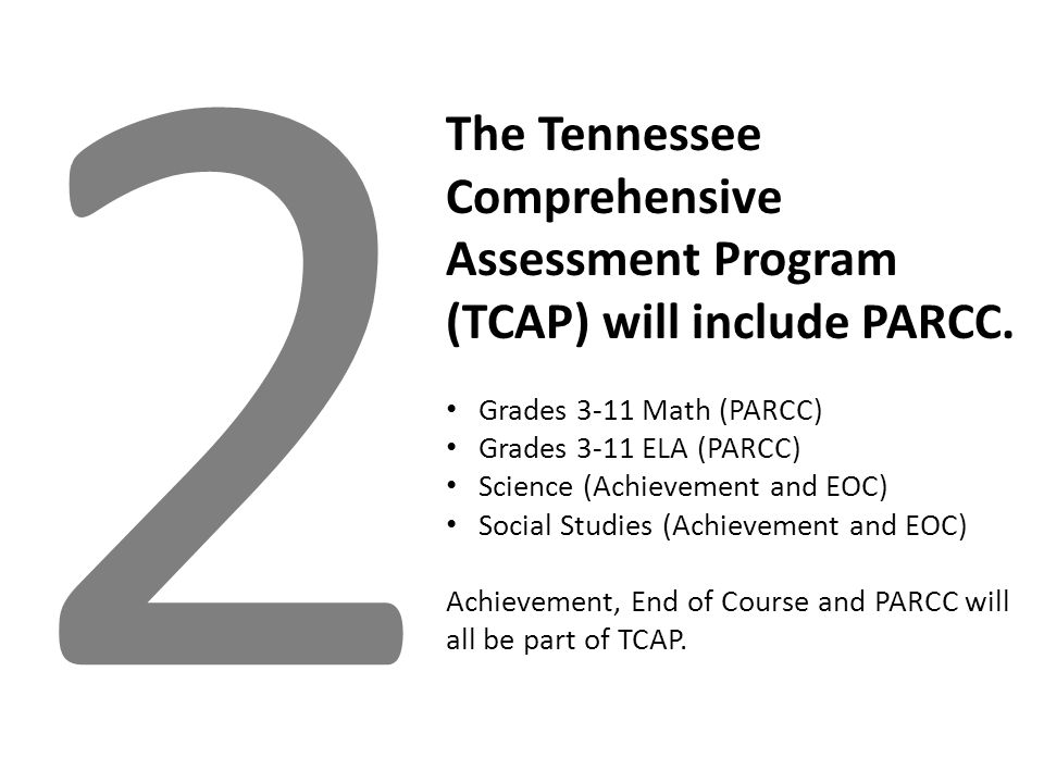 2 The Tennessee Comprehensive Assessment Program (TCAP) will include PARCC.