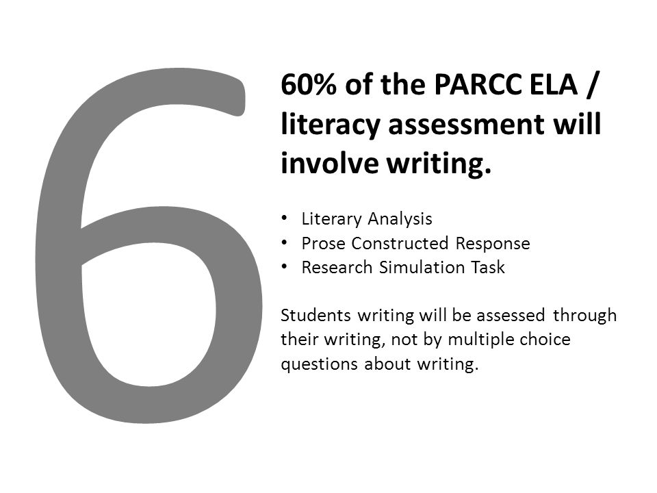 6 60% of the PARCC ELA / literacy assessment will involve writing.