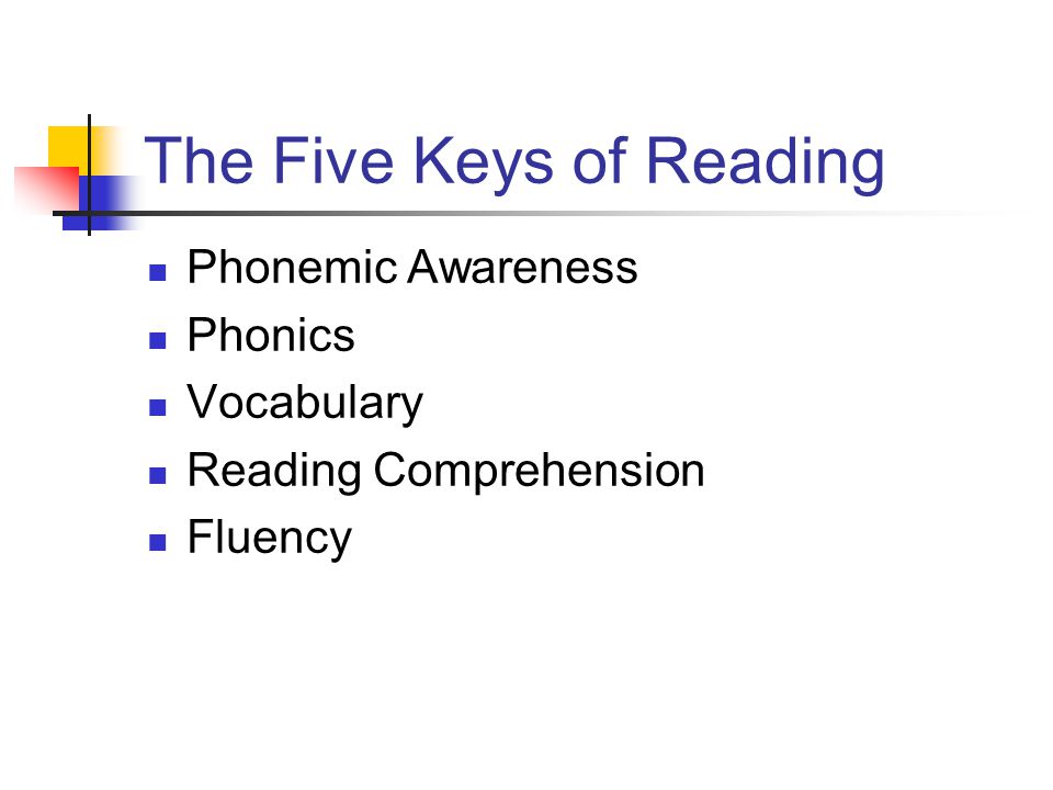 The Five Keys of Reading Phonemic Awareness Phonics Vocabulary Reading Comprehension Fluency