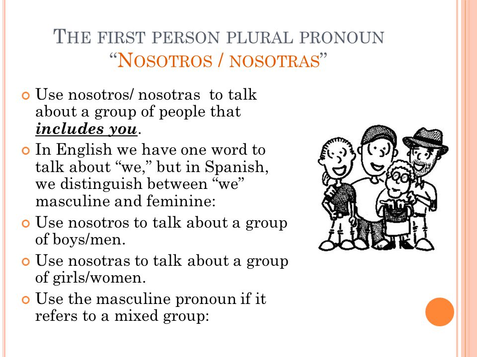 Use nosotros/ nosotras to talk about a group of people that includes you.