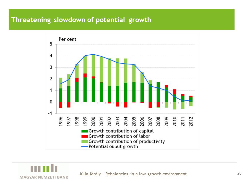 Threatening slowdown of potential growth 20 Júlia Király - Rebalancing in a low growth environment