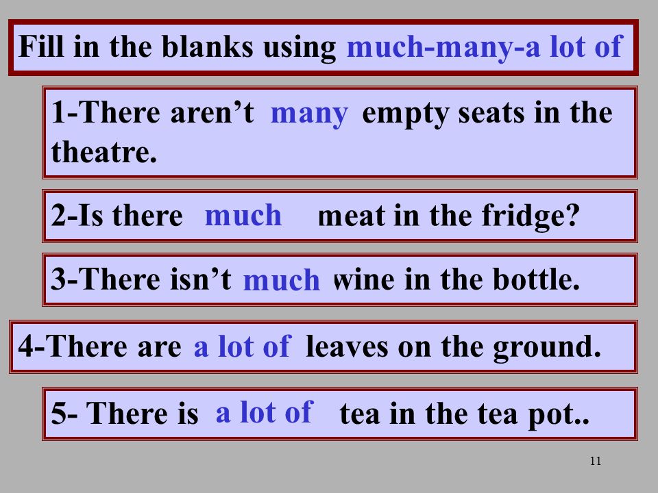 11 Fill in the blanks using much-many-a lot of 2-Is there