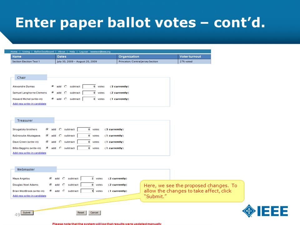 12-CRS-0106 REVISED 8 FEB 2013 Enter paper ballot votes – cont’d.