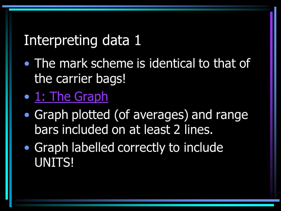 Interpreting data 1 The mark scheme is identical to that of the carrier bags.
