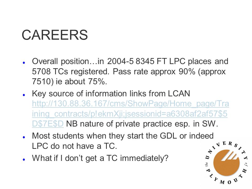 CAREERS l Overall position…in FT LPC places and 5708 TCs registered.
