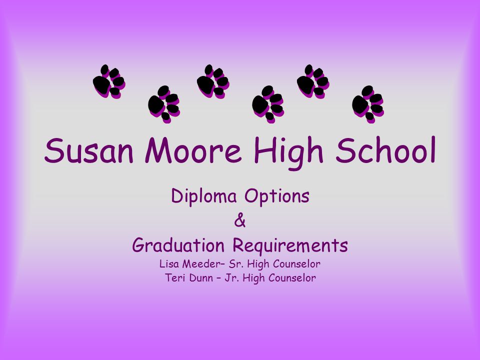 Susan Moore High School Diploma Options & Graduation Requirements Lisa Meeder– Sr.