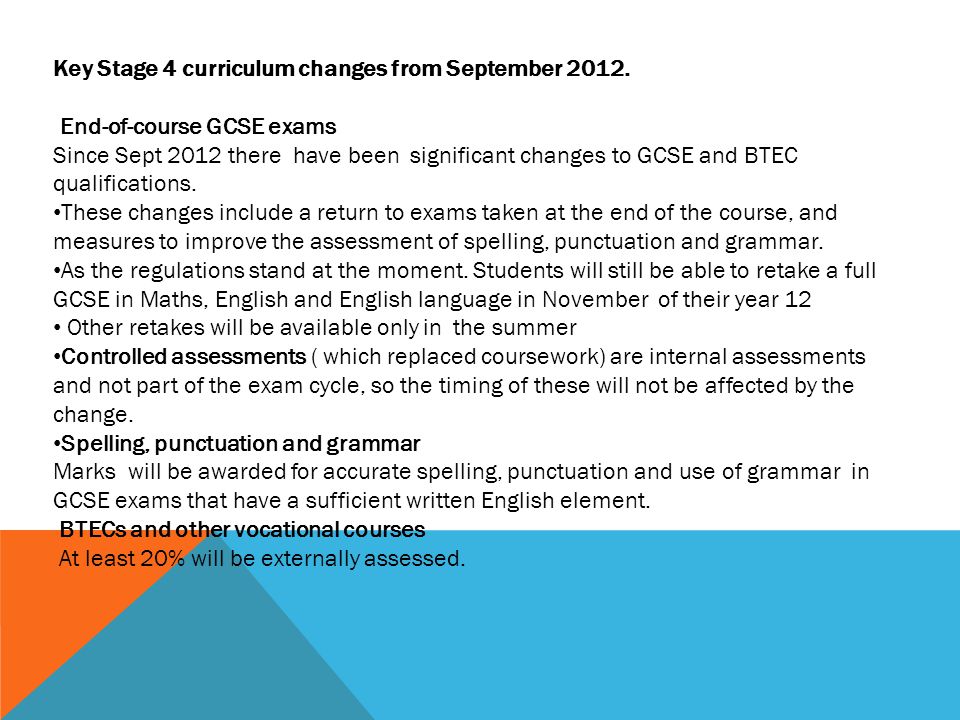 Key Stage 4 curriculum changes from September 2012.
