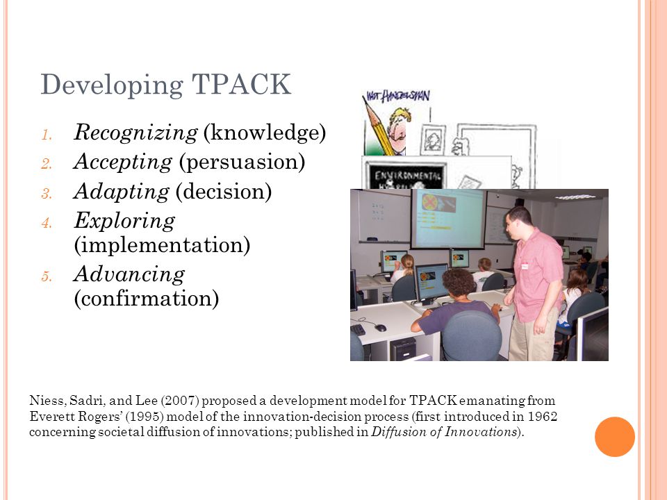 Developing TPACK 1. Recognizing (knowledge) 2. Accepting (persuasion) 3.
