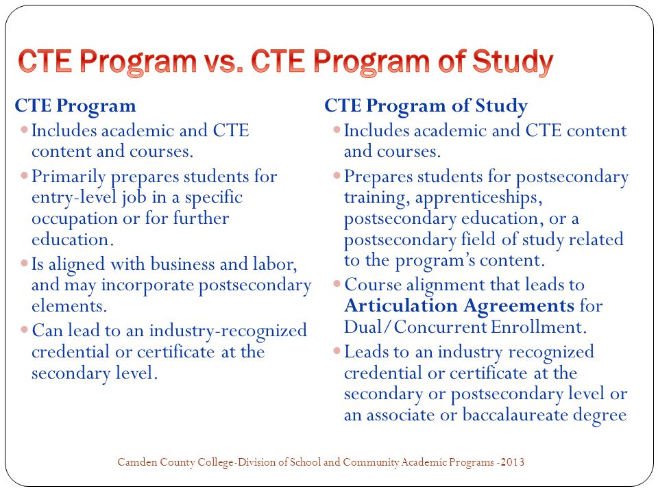 CTE Program Includes academic and CTE content and courses.