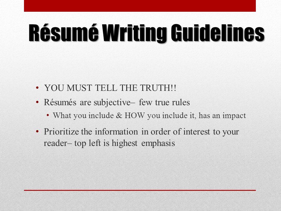 guidelines for writing a resume