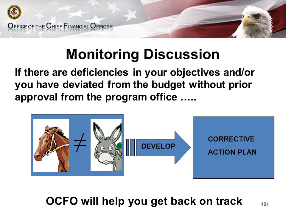 Monitoring Discussion If there are deficiencies in your objectives and/or you have deviated from the budget without prior approval from the program office …..
