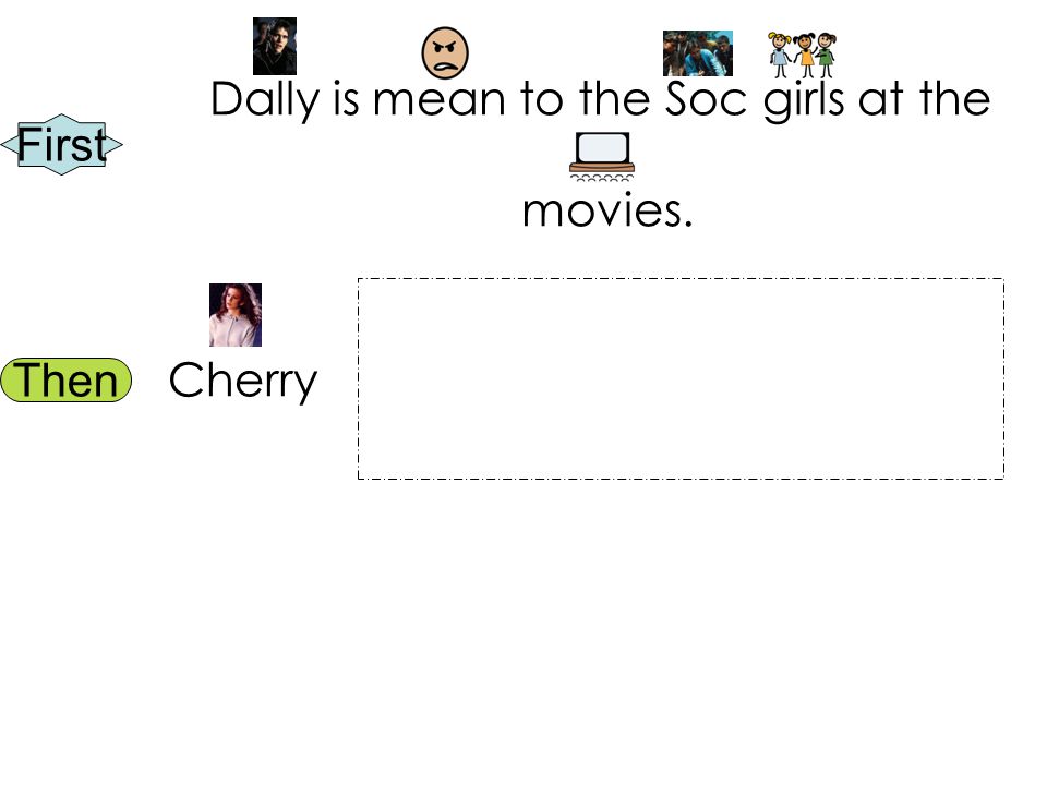 First Then Dally is mean to the Soc girls at the movies. Cherry