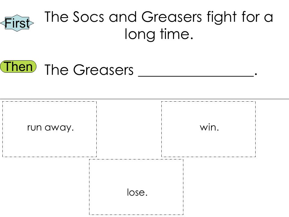 run away.win. lose. First Then The Socs and Greasers fight for a long time.