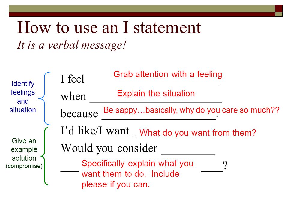 How to use an I statement It is a verbal message.