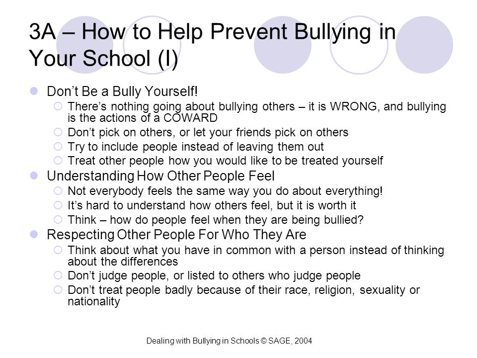 3A – How to Help Prevent Bullying in Your School (I) Don’t Be a Bully Yourself.
