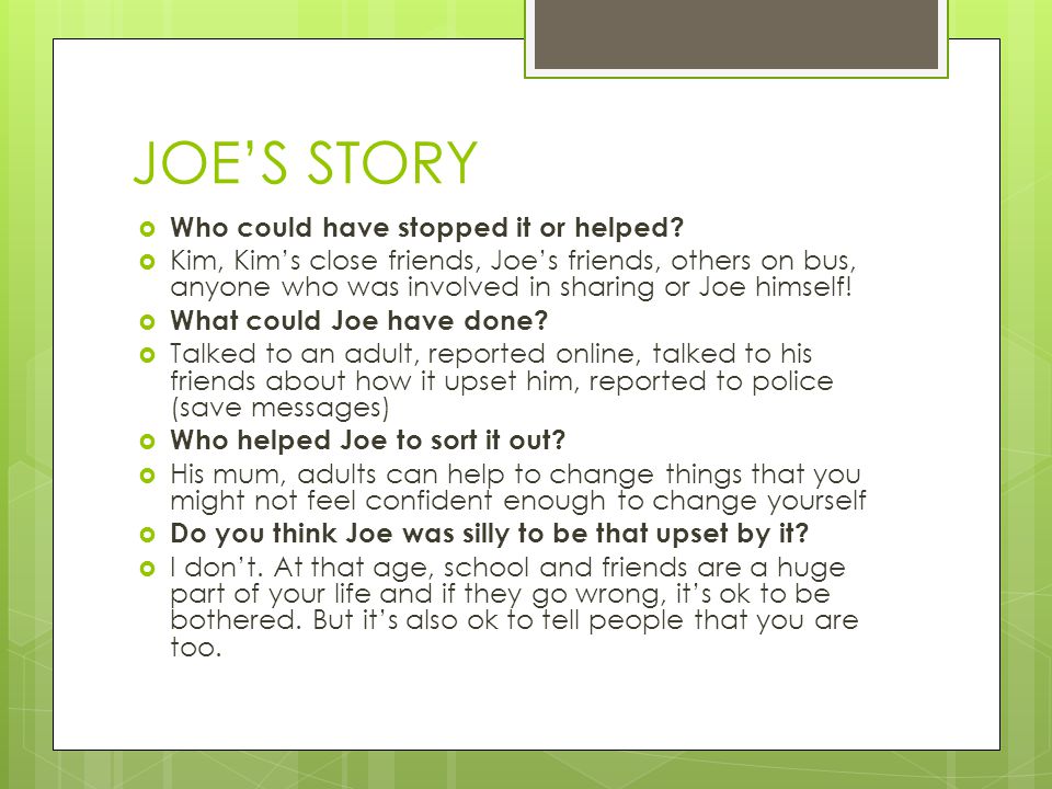 JOE’S STORY  Who could have stopped it or helped.