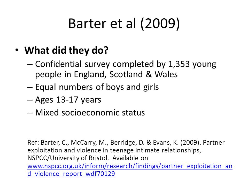 Barter et al (2009) What did they do.