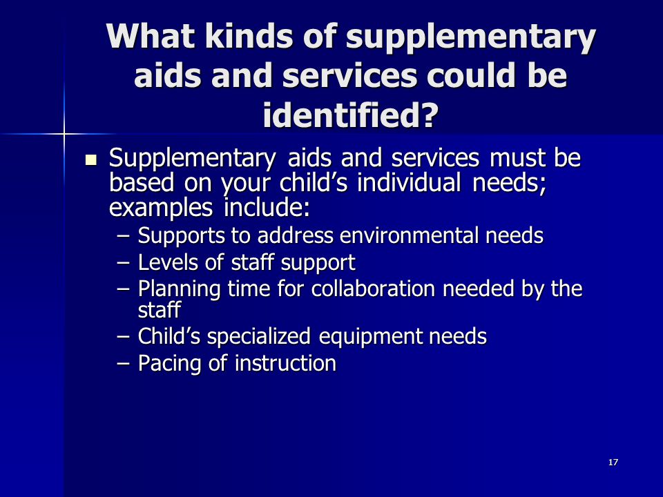 17 What kinds of supplementary aids and services could be identified.
