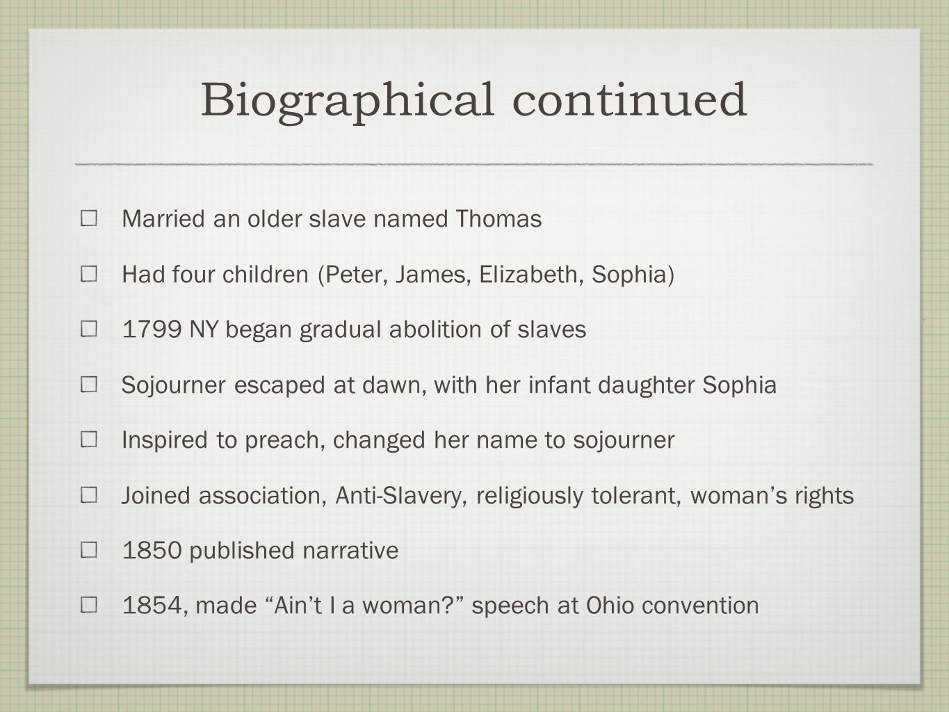 Sojourner truth essay topics