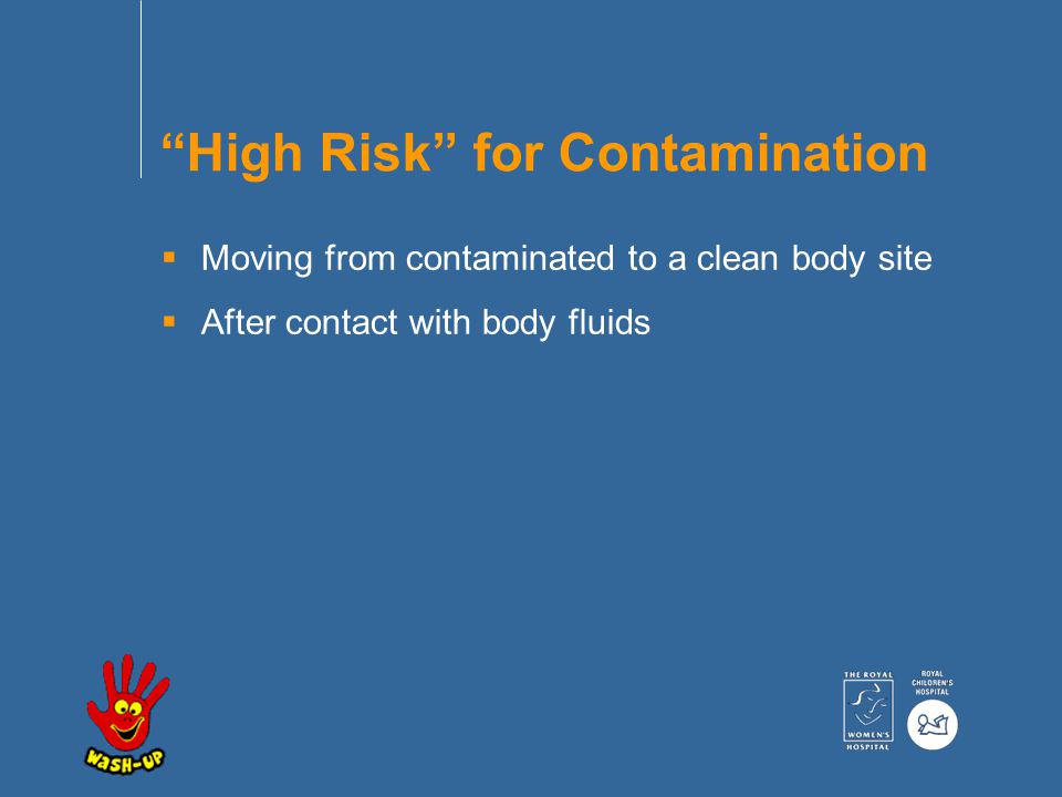High Risk for Contamination  Moving from contaminated to a clean body site  After contact with body fluids