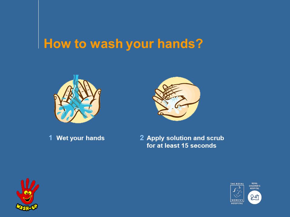 How to wash your hands Wet your hands 12 Apply solution and scrub for at least 15 seconds