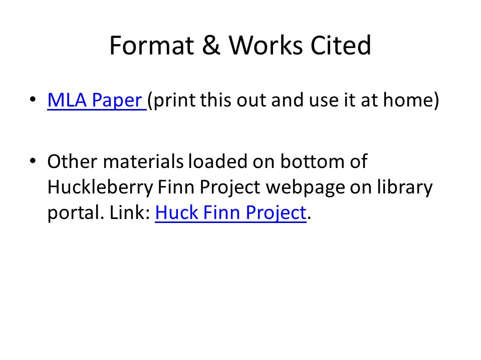 huck finn research project paper pages of content works cited how to cite a website mla in text