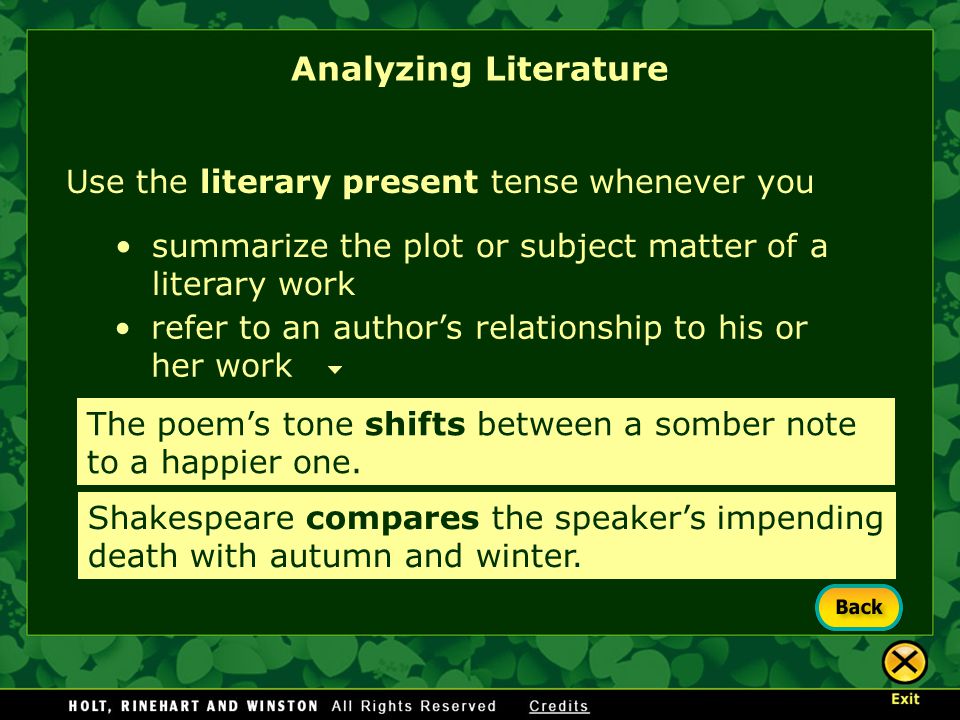 Analyzing Literature Stylistic Devices diction—the poet’s choice of words rhythm—alternating stressed and unstressed syllables alliteration—repeated consonant sounds in words that are close together onomatopoeia—use of a word whose sound suggests its meaning figurative language— describing one thing in terms of another (similes, metaphors, personification) imagery— language that appeals to the senses