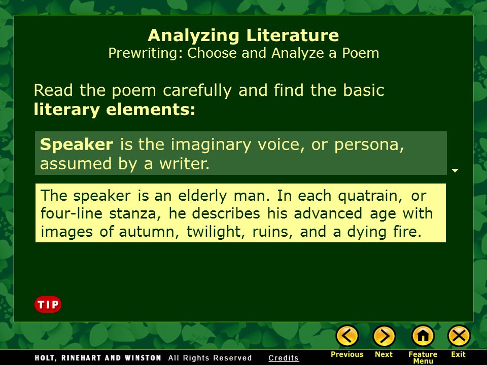 Analyzing Literature Prewriting: Choose and Analyze a Poem Sonnet 73 by William Shakespeare