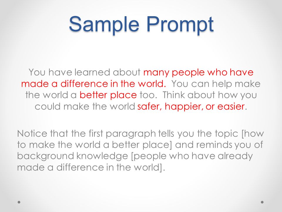 Sample Prompt You have learned about many people who have made a difference in the world.