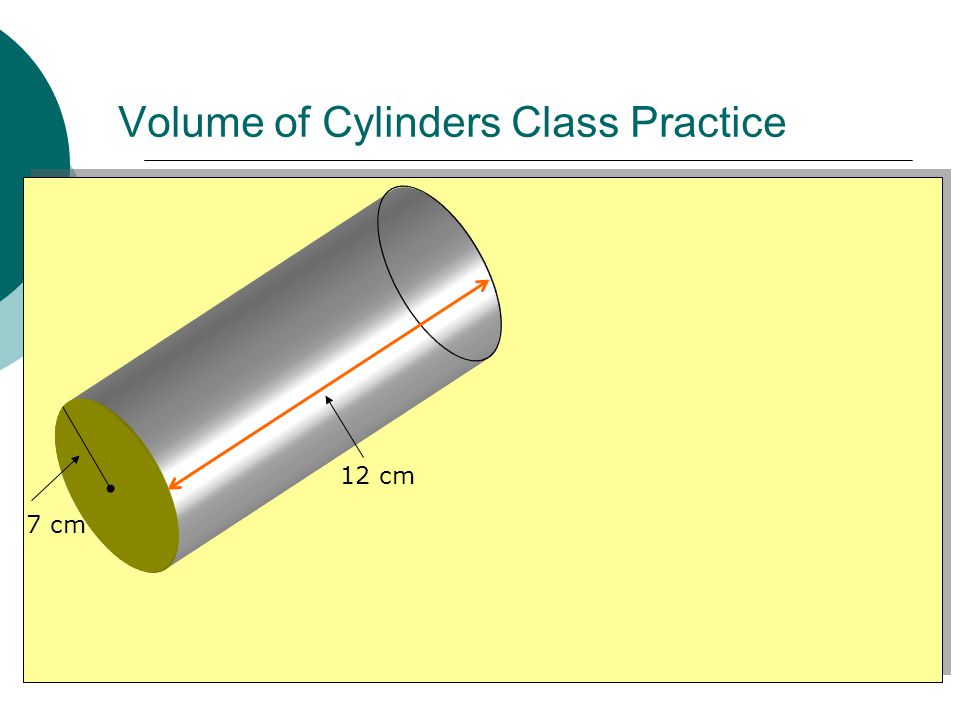 Volume of Cylinders Class Practice 7 cm 12 cm